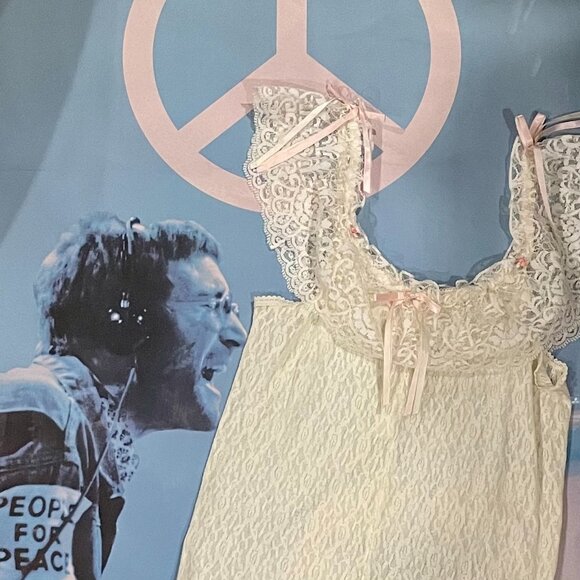 Petra Fashions Cream Stretch Lace Jumpsuit w/Pink Bow Details